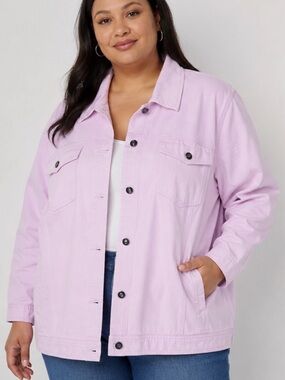 Denim & Co QVC Pink Stretch Twill Denim Jean Jacket Bling Buttons 3X